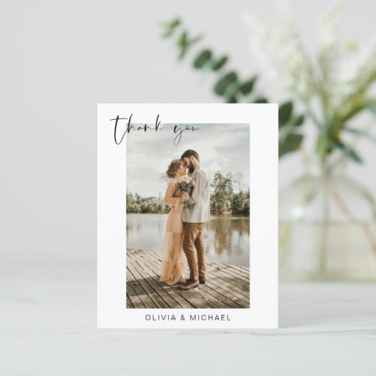 予算シンプルの写真結婚のエレガントサンキューカード (スタンド正面)