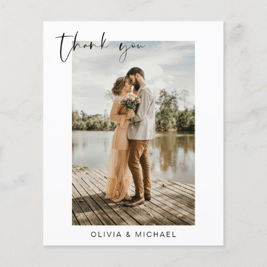 予算シンプルの写真結婚のエレガントサンキューカード (正面)