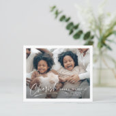 予算シンプルのCherishスクリプト写真クリスマスカード (スタンド正面)