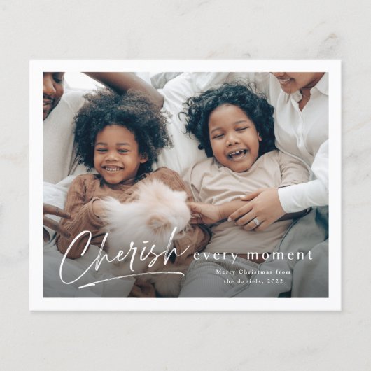 予算シンプルのCherishスクリプト写真クリスマスカード (正面)