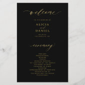 予算シンプルスクリプト金ゴールドブラックウェディングプログラム チラシ (正面)