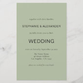 予算シンプルセージ緑QRコードウェディング招待 (正面)