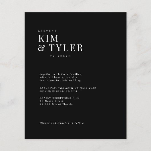 予算シンプルタイポグラフィモダン結婚式招待状 (正面)