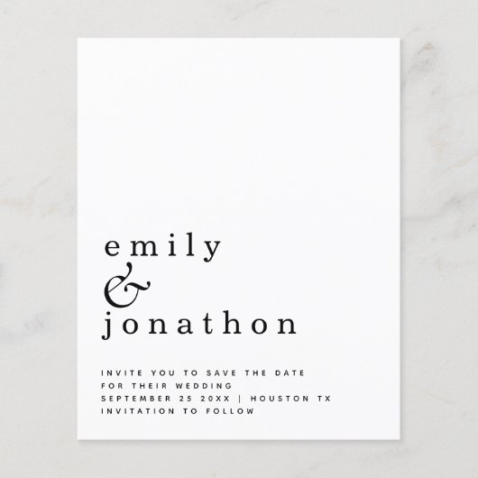 予算シンプルタイポグラフィ結婚式日付の保存 (正面)