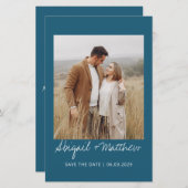 予算シンプルティール（緑がかった色）保存日付招待状 (正面/裏面)