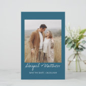 予算シンプルティール（緑がかった色）保存日付招待状 (スタンド正面)