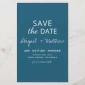 予算シンプルティール（緑がかった色）保存日付招待状 チラシ (裏面)