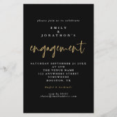予算シンプルブラック金ゴールドスクリプト婚約招待状 (正面)