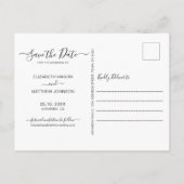 予算シンプルミニマリストスクリプト日付の保存 案内ポストカード (裏面)