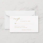 予算シンプルミニマル金ゴールドスクリプト結婚式RSVP ノートカード (正面)