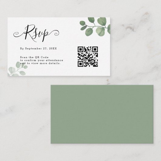 予算シンプルユーカリQRコードRSVP結婚's ノートカード (正面/裏面)