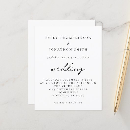 予算シンプル任意の色スクリプト結婚式招待状 (正面/裏面インサイチュ)