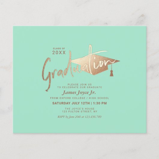 予算シンプル卒業ミニマルパーティー招待状 チラシ (正面)