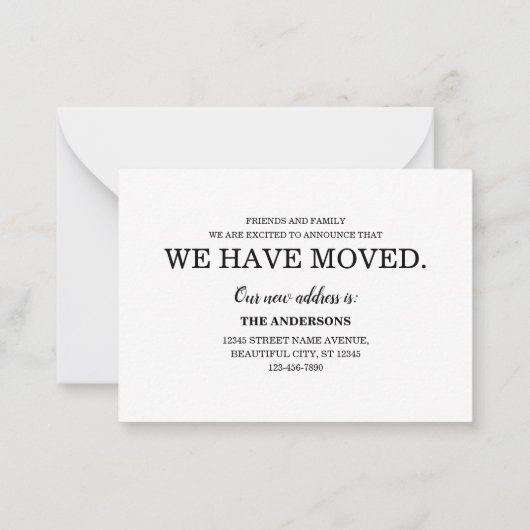 予算シンプル引っ越しました新しいホームムービングカード ノートカード (裏面)