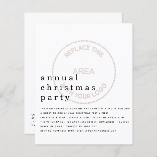 予算シンプル従業員ホリデーパーティスモール招待状 (正面/裏面)