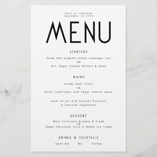 予算シンプル文字任意の色のメ結婚ニュー (正面)