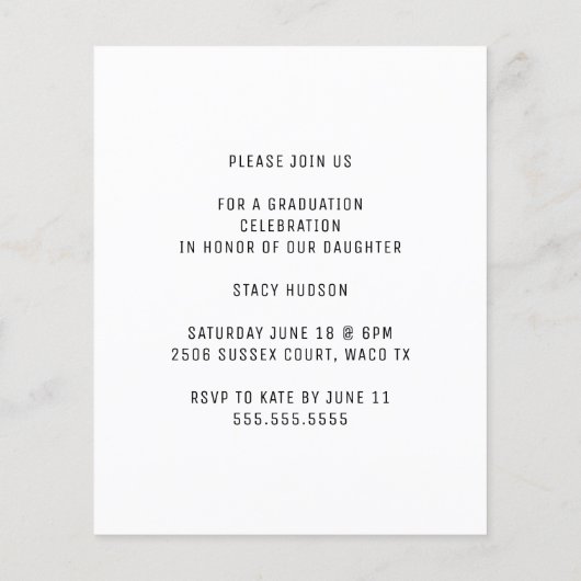 予算シンプル最小主義の卒業発表 チラシ (裏面)