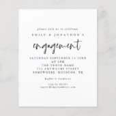 予算シンプル白黒スクリプト婚約招待状 (正面)