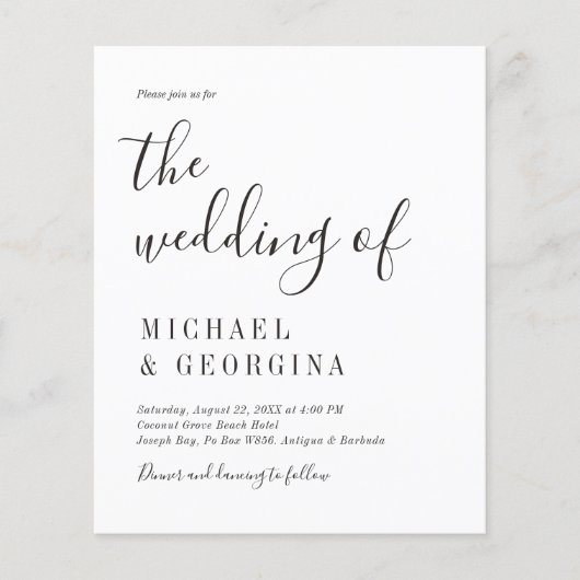 予算シンプル白黒フォト結婚式招待状 (正面)