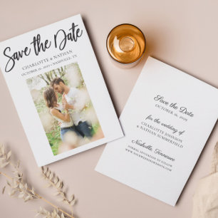 予算シンプル白黒写真カードの保存 招待状