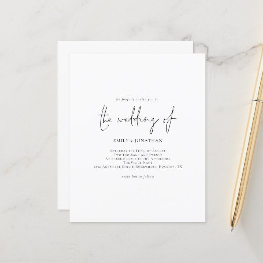 予算シンプル白黒結婚式招待状 (正面/裏面インサイチュ)