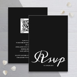 予算シンプル白黒結婚式RSVP QRコード エンクロージャーカード