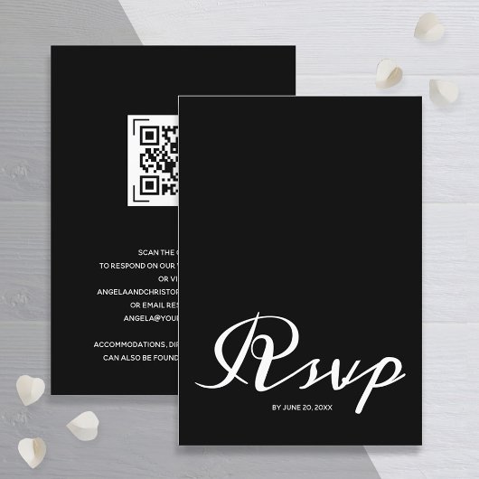 予算シンプル白黒結婚式RSVP QRコード エンクロージャーカード