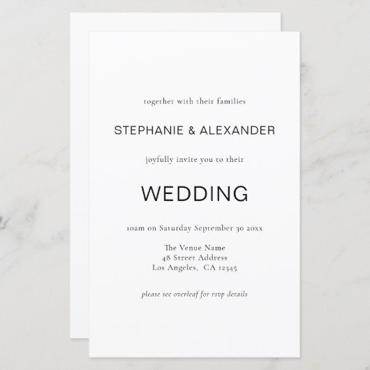 予算シンプル白黒QRコード結婚式の招待 (正面/裏面)