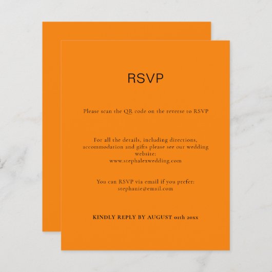 予算シンプル秋オレンジQRコードRSVPカード (正面/裏面)