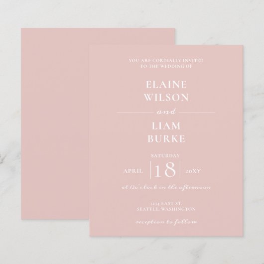 予算シンプル赤面モダン結婚式招待状 (正面/裏面)