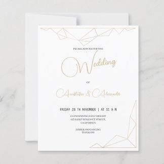 予算シンプル金ゴールド結婚式招待状。