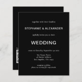 予算シンプルQRコードブラック結婚式招待状 (正面/裏面)