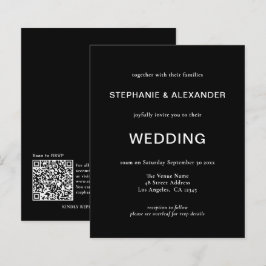 予算シンプルQRコードブラック結婚式招待状