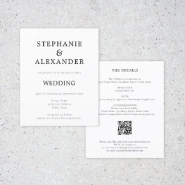 予算シンプルQRコード白黒結婚式の招待