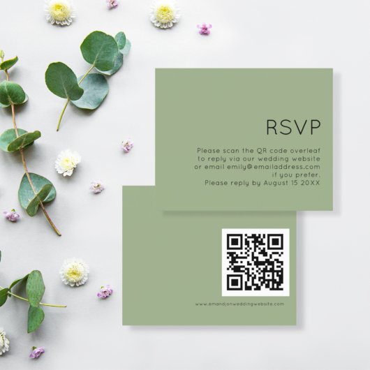 予算シンプルQRコー結婚ドのSage Green RSVP