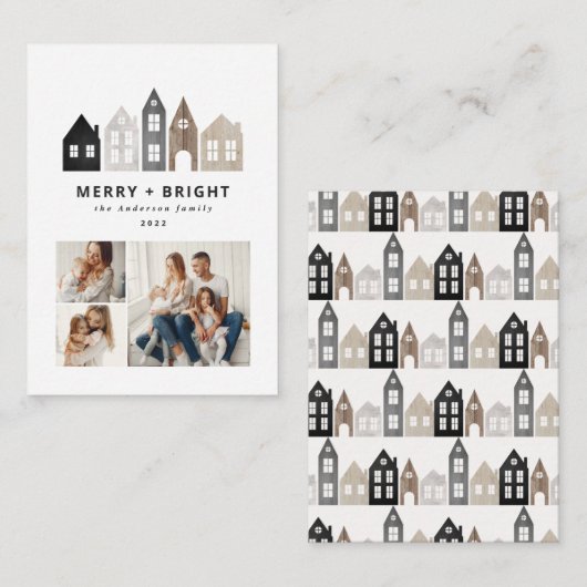 予算ジャパンクリスマスノルディックハウス3フォトシック ノートカード (正面/裏面)