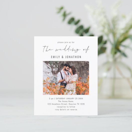 予算スエレガントクリプト写真QRコード結婚式の招待 (スタンド正面)