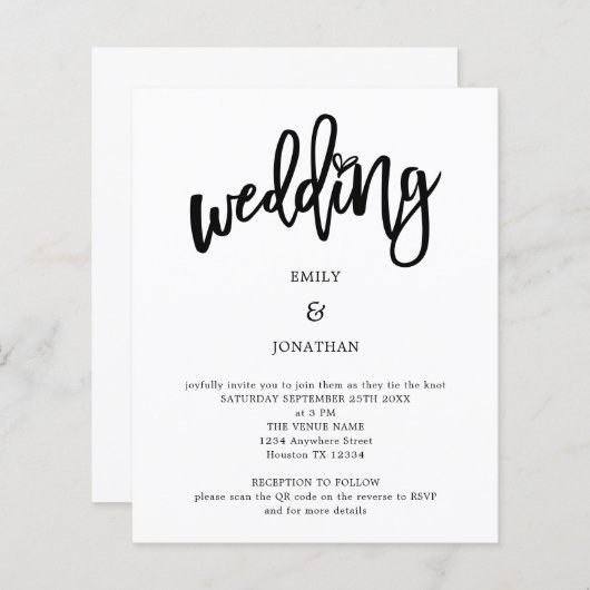 予算スクアートリプトQRコード結婚式招待状 (正面/裏面)