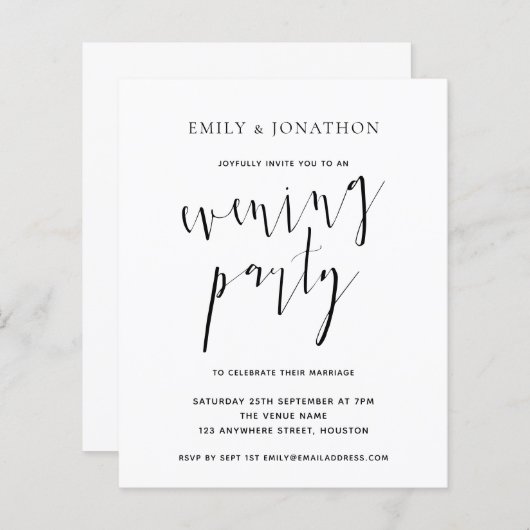 予算スクエレガントリッ結婚トの夕べパーティー招待状 (正面/裏面)