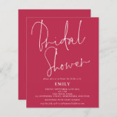 予算スクリプエレガントトのマゼンタブライダルシャワー招待状 (正面/裏面)