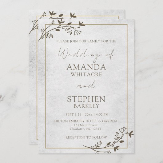 予算スクリプトのミニマル結婚式招待状 招待状 (正面/裏面)