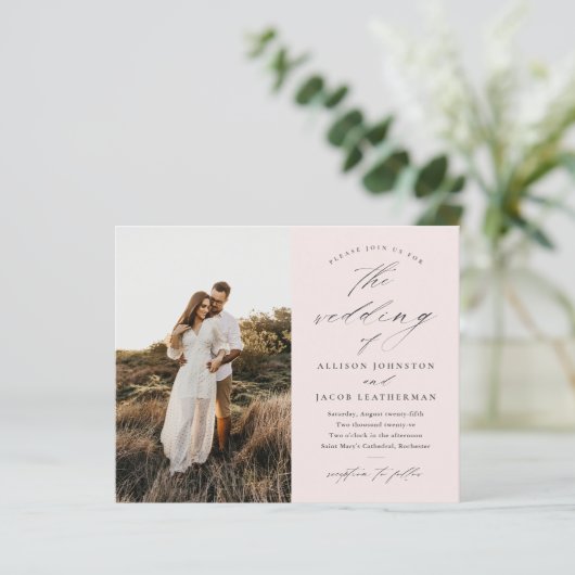 予算スクリプトの写真結婚式招待状 (スタンド正面)