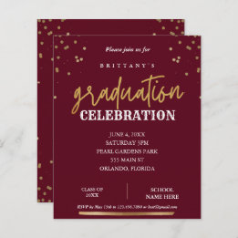 予算スクリプトエレガント赤金ゴールド卒業招待状