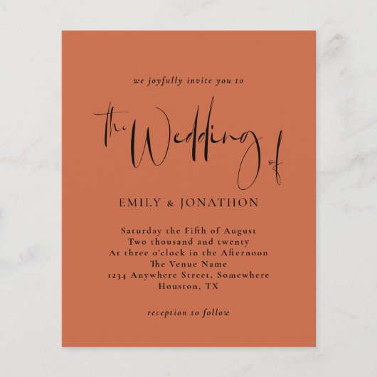 予算スクリプトテラコッタ結婚式招待状 (正面)