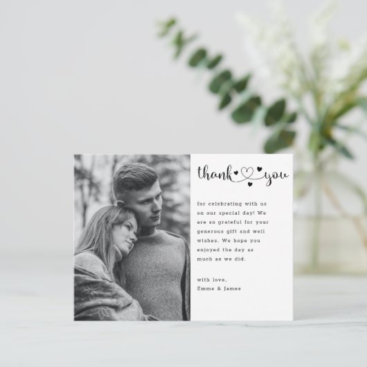 予算スクリプトハート結婚写真のサンキューカード ポストカード (スタンド正面)