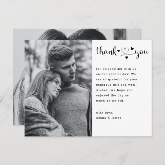 予算スクリプトハート結婚写真のサンキューカード ポストカード (正面/裏面)