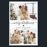 予算スクリプトハート3 Photo Collageクリスマスカード<br><div class="desc">バジェットエレガント白黒ハートスクリプモダント3写真コラージュMerry Christmasスクリプト休日の薄いカード。注：ポストカードより薄い！このフェスティバルミニマルは、3枚のフォトホリデーカードのテンプレートは、フォトコラージュかわいらしと小さなハートドードルを備え、メリークリスマスと言う！白い色の背景に美しい黒い手でレターされたタイポグラフィのスワッシュテールフォントタイプの「メリークリスマス」グリーティング文字。裏側には挨拶文字テンプレート、小さな黒い鳩ハートモチーフ、白い背景に松の木が描かれている。可愛かわいらしい予算の安い薄いグリーティングカード素晴らしは、このクリスマスと休日の季節にあなたの家族と友人のための選択である。</div>