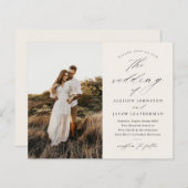 予算スクリプトフォトアイボリー結婚式招待状 (正面/裏面)