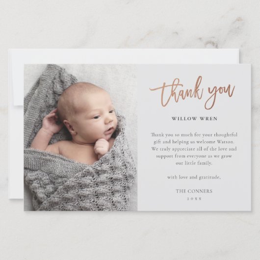 予算スクリプトフォトベビーサンキューカード (正面)