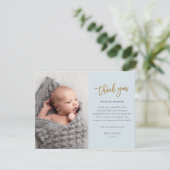 予算スクリプトフォト男の赤ちゃんサンキューカード サンキューカード (スタンド正面)